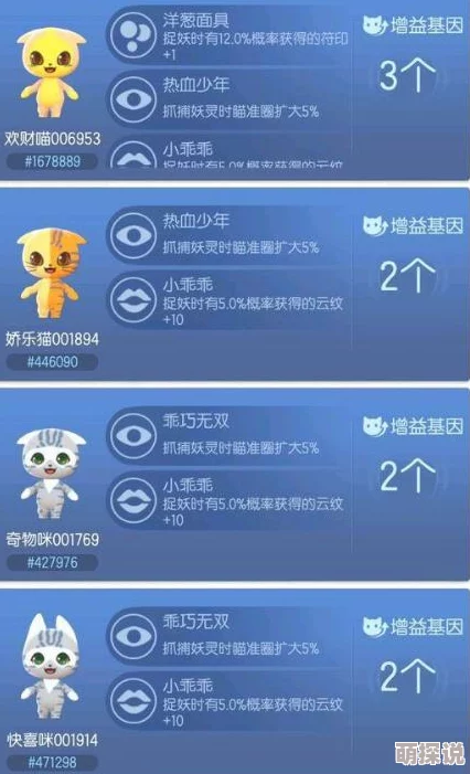 全面解析:一起来捉妖专属猫脸部基因配方一览及培育攻略大全 全面解析:一起来捉妖专属猫脸部基因配方一览及培育攻略大全